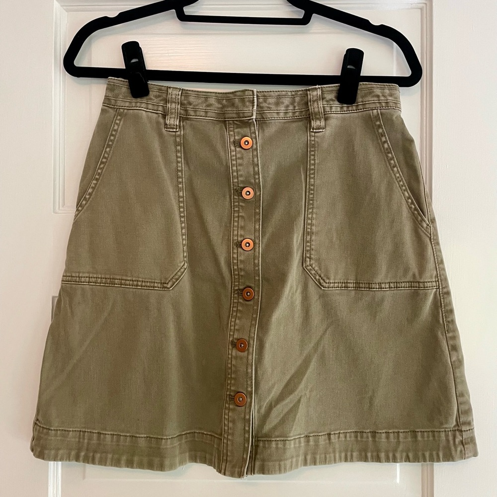 Anthropologie / Pilcro and the Letterpress Olive Button-Front Women's Mini Skirt